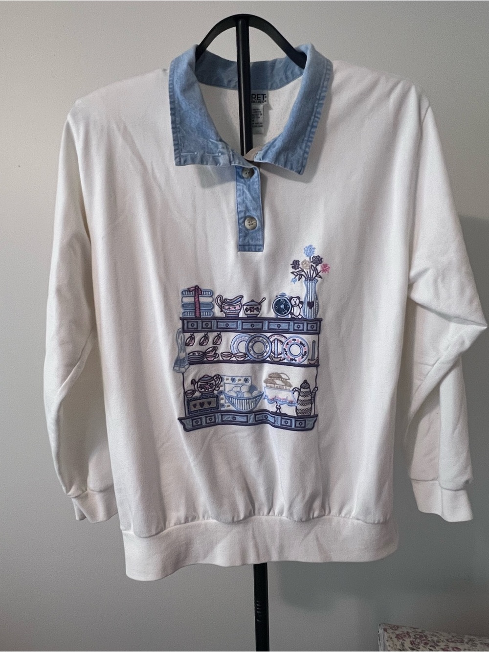 Vintage 90s Koret City Blues Embroidered Hutch Sweatshirt Denim Collar M